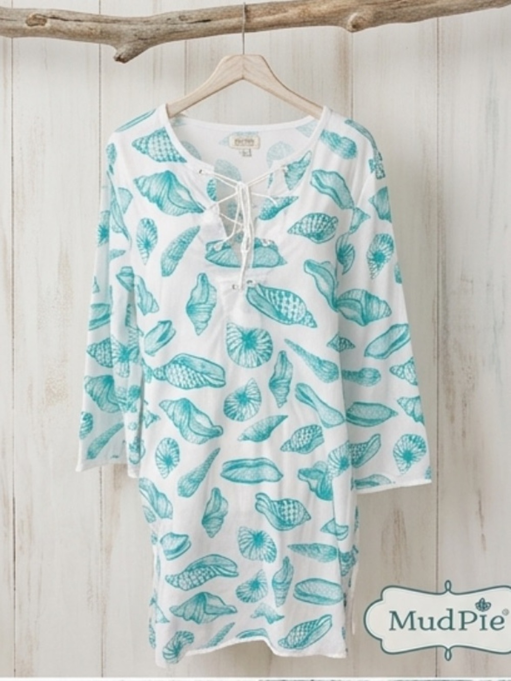 Mud Pie Cotton Seashell Swim Cover Up Size L Coastal Boho Beach Mermaidcore